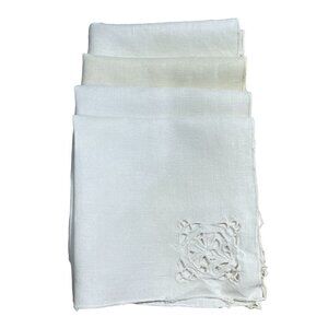 VTG SET OF 4 Linen Cut Work Corner Square Napkins 13" X 13"